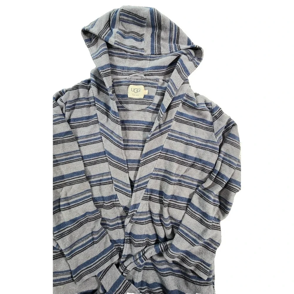 UGG For Men‎ Striped Hooded Robe Grey Blue Knit Loungewear Size Small